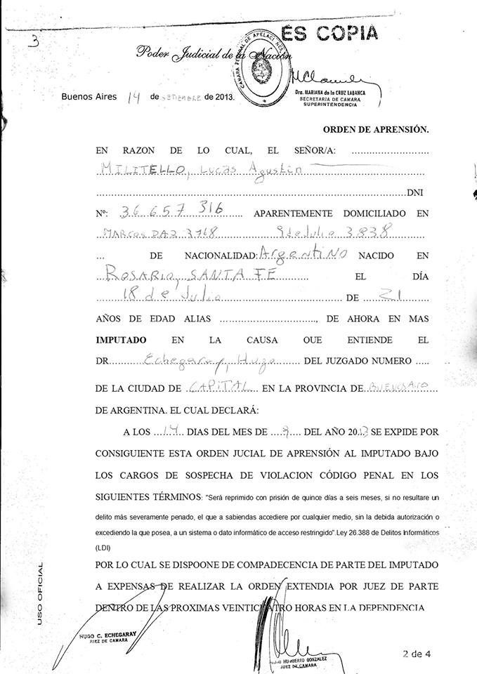 Lucas Agustin Militello imputado por tenencia de pornografia infantil en Argentina